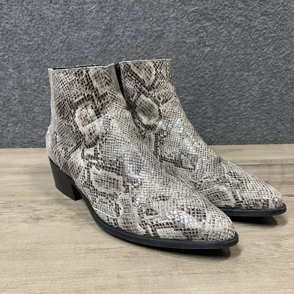 BIANCO Snake Side Zip Bootie Ankle Boots PORTUGAL Pointed Toe Womens US 8 EU 39